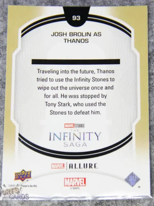 2022 Josh Brolin as Thanos #93 Upper Deck Marvel Allure Avengers Endgame-back