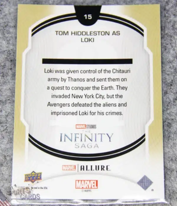 Alternative view of 2022 Tom Hiddleston as Loki #15 Upper Deck Marvel Allure Avengers