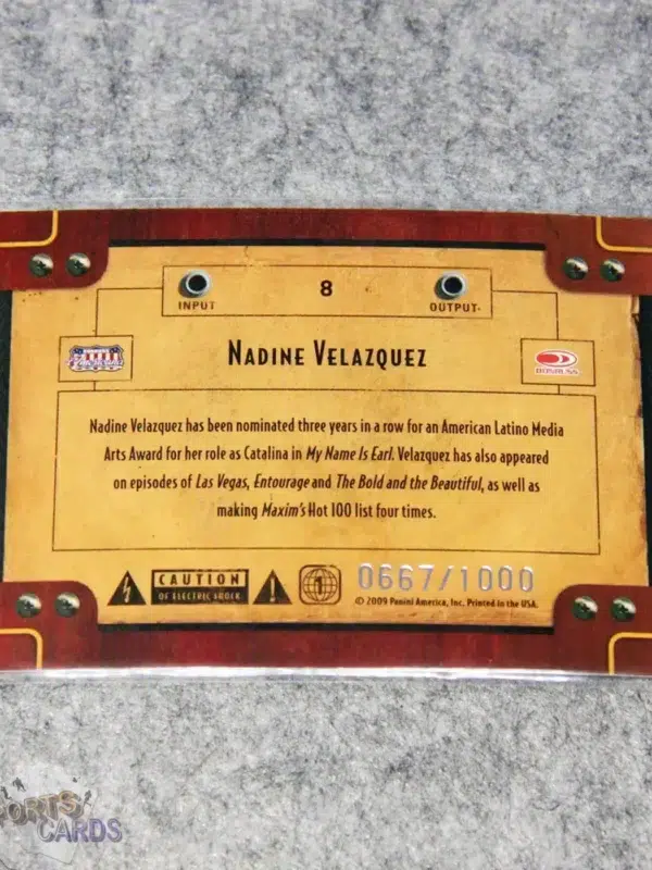 2009 Nadine Velazquez #8 Donruss Americana TV Stars /1000-back