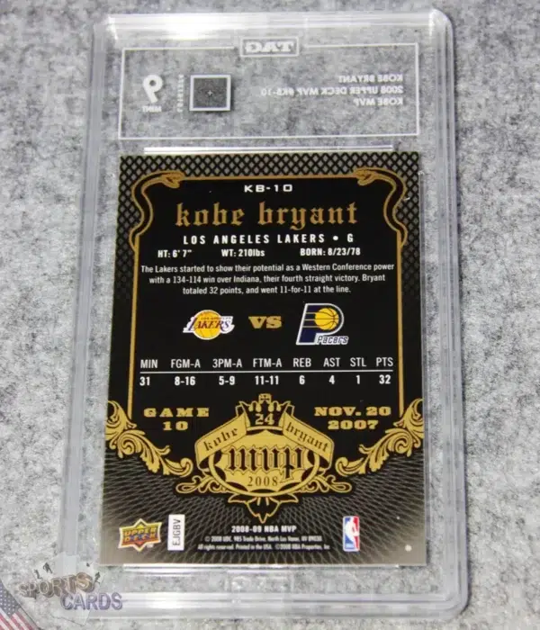 Alternative view of 2008-09 Kobe Bryant #KB-10 Upper Deck Kobe NBA MVP TAG 9 MINT POP 1