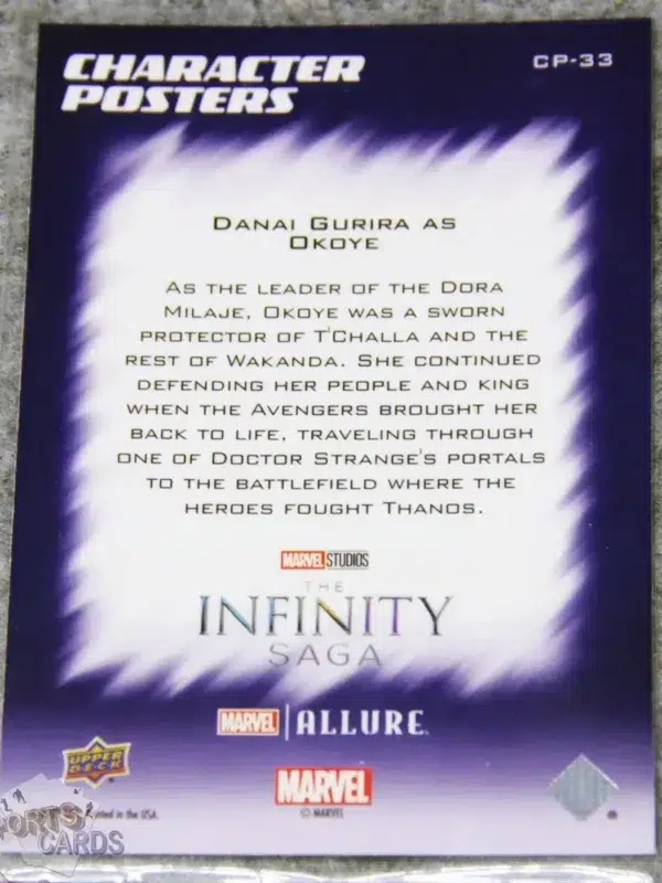 2022 Danai Gurira as Okoye #CP-33 Upper Deck Marvel Allure Avengers Character Posters-back