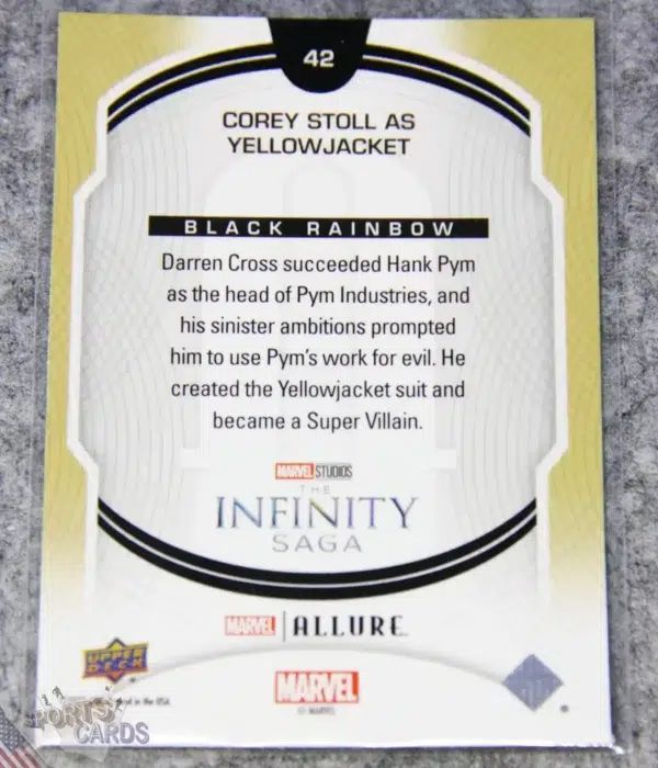 Alternative view of 2022 Corey Stoll as Yellowjacket #42 Upper Deck Marvel Allure Ant-Man Black Rainbow