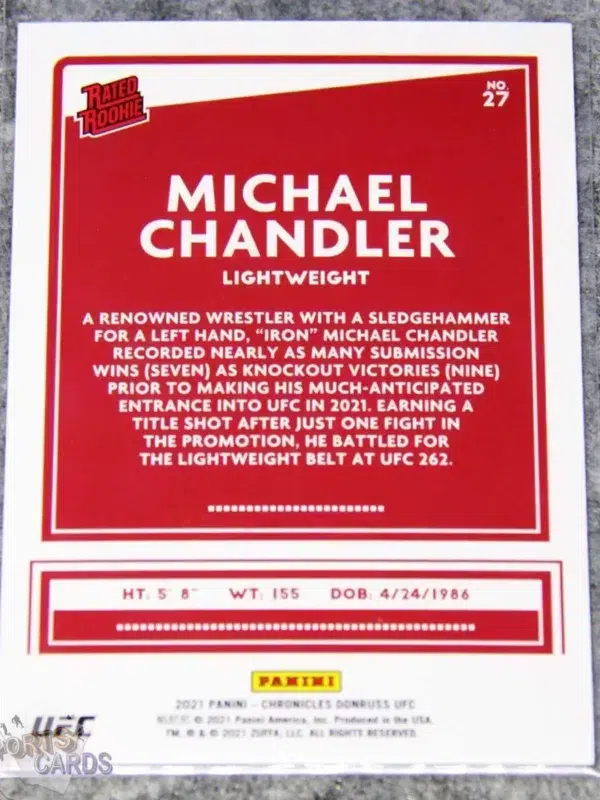 2022 Michael Chandler #27 Panini Chronicles Donruss Rated Rookie RC-back