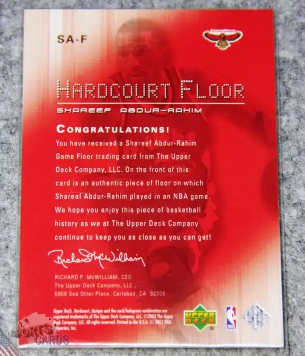 Alternative view of 2003-04 Shareef Abdur-Rahim #SA-F Upper Deck Hardcourt Floor