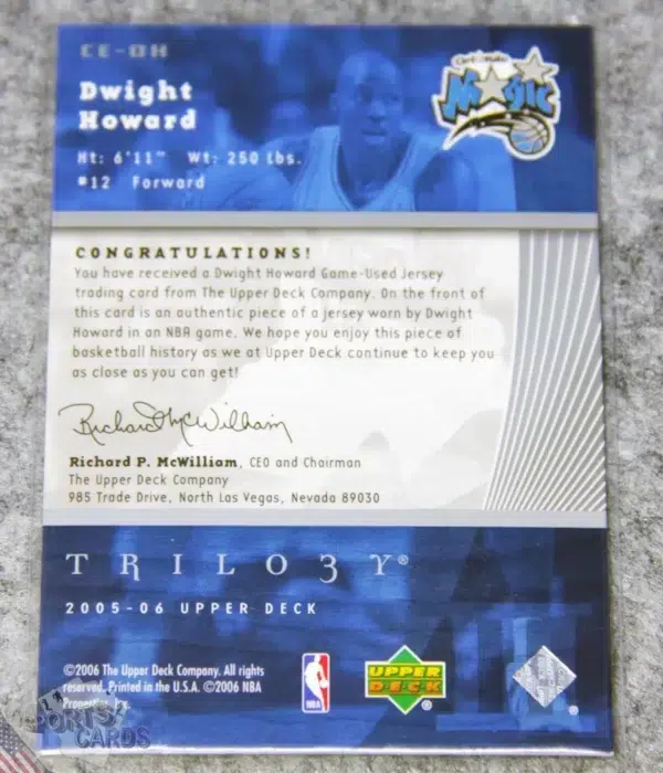 2005-06 Dwight Howard #CE-DH Upper Deck Trilo3y The Cutting Edge-back