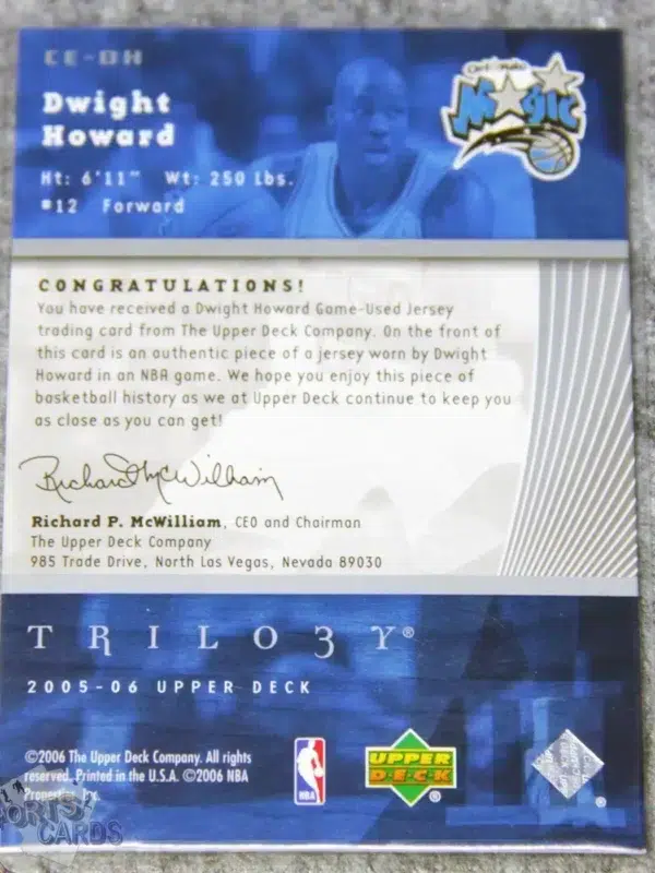 Alternative view of 2005-06 Dwight Howard #CE-DH Upper Deck Trilo3y The Cutting Edge