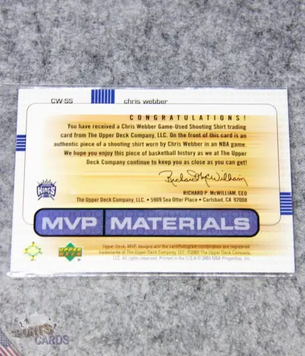 2003-04 Chris Webber #CW-SS Upper Deck MVP Materials Shirts-back