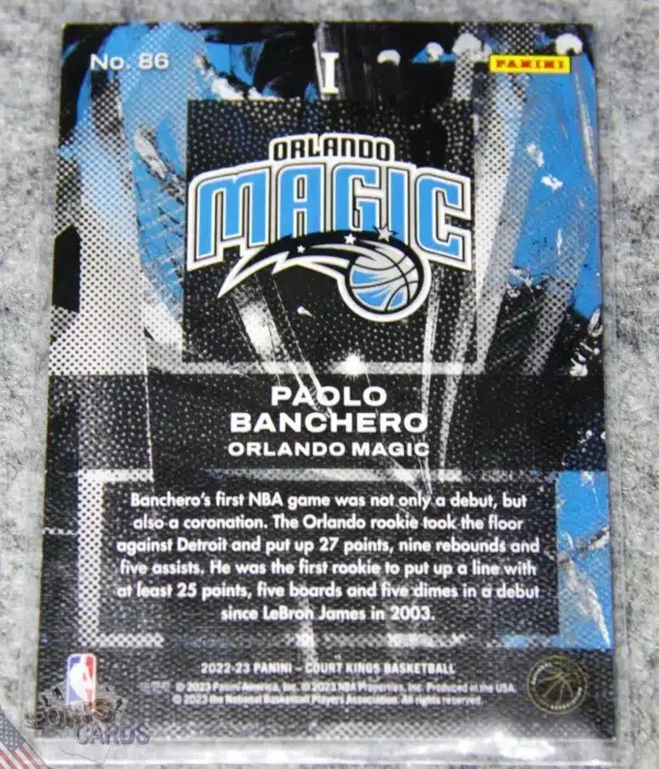 Alternative view of 2022-23 Paolo Banchero #86 Panini Court Kings Rookies RC