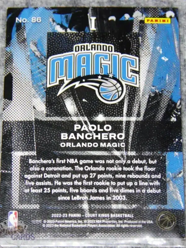 Alternative view of 2022-23 Paolo Banchero #86 Panini Court Kings Rookies RC