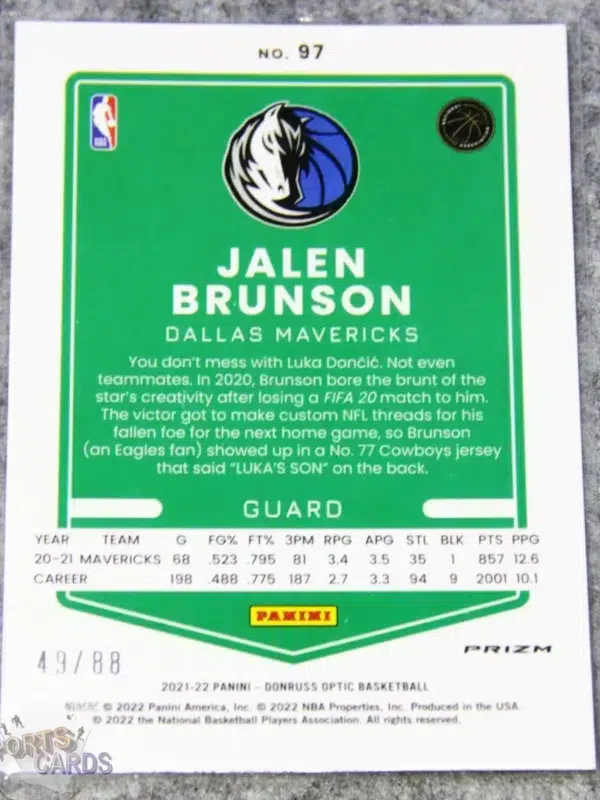 2021-22 Jalen Brunson #97 Panini Optic Donruss Choice Mojo Red Prizm /88-back