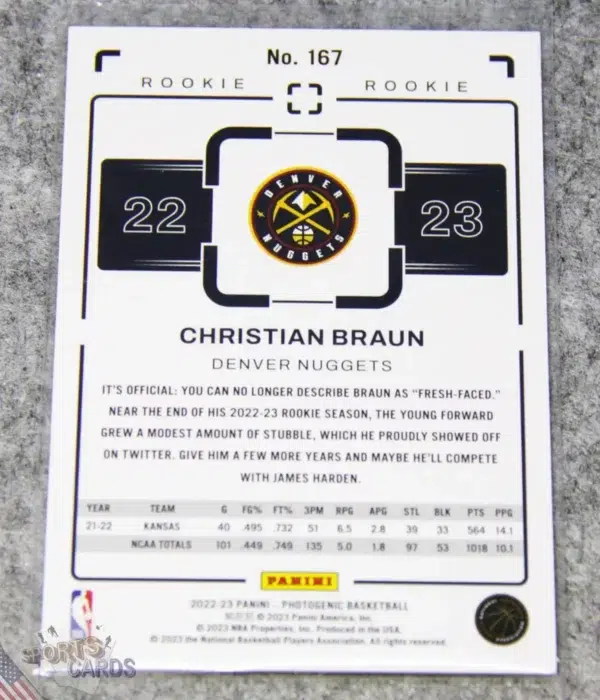 Alternative view of 2022-23 Christian Braun #167 Panini Photogenic Rookie RC /999