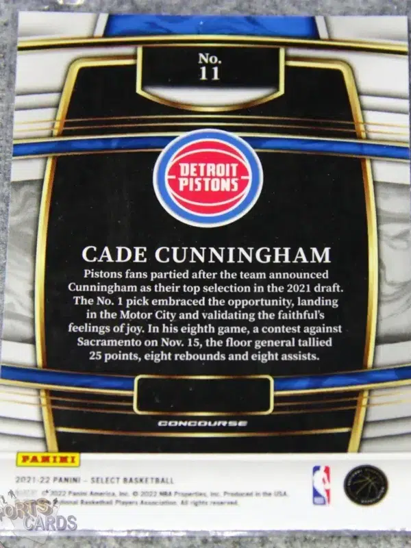 Alternative view of 2021-22 Cade Cunningham #11 Panini Select Concourse Blue RC