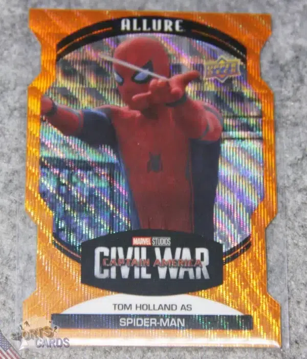 2022 Tom Holland as Spider-Man #43 Upper Deck Marvel Allure Civil War Captain America Orange Slice Die-Cut