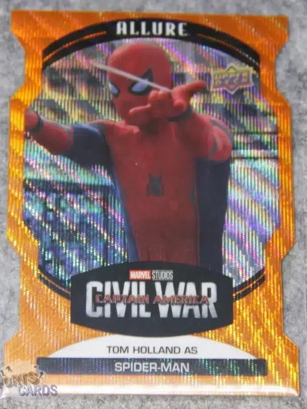 2022 Tom Holland as Spider-Man #43 Upper Deck Marvel Allure Civil War Captain America Orange Slice Die-Cut-front
