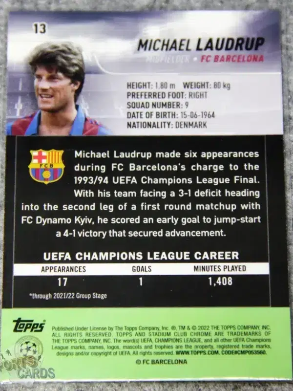 2021-22 Michael Laudrup #13 Topps Stadium Club Chrome Blue Refractor-back