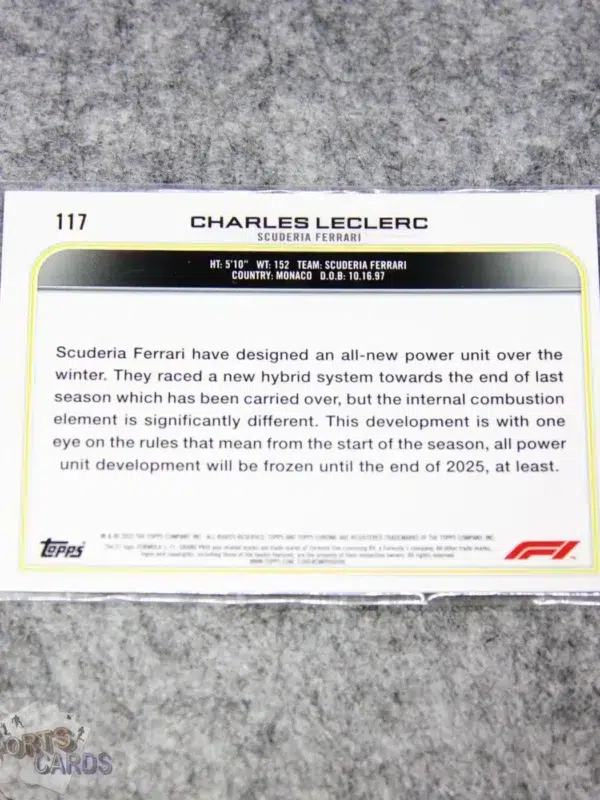 Alternative view of 2022 Charles LeClerc #117 Topps Chrome F1 Scuderia Ferrari Orange Red Refractor SP