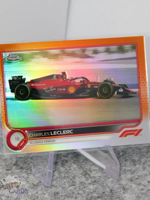 2022 Charles LeClerc #117 Topps Chrome Scuderia Ferrari Orange Red Refractor SP-stand