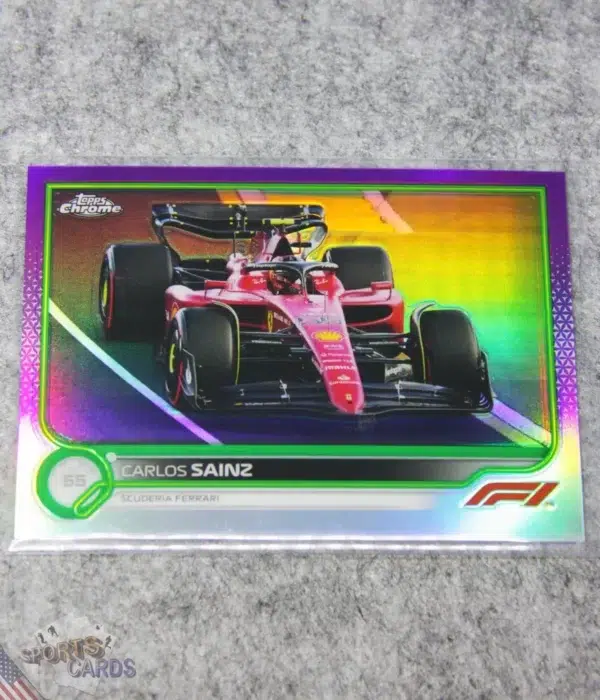 2022 Carlos Sainz #31 Topps Chrome F1 Scuderia Ferrari Purple Green Refractor SP-front