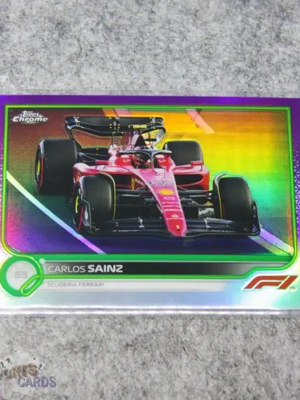 2022 Carlos Sainz #31 Topps Chrome F1 Scuderia Ferrari Purple Green Refractor SP-front