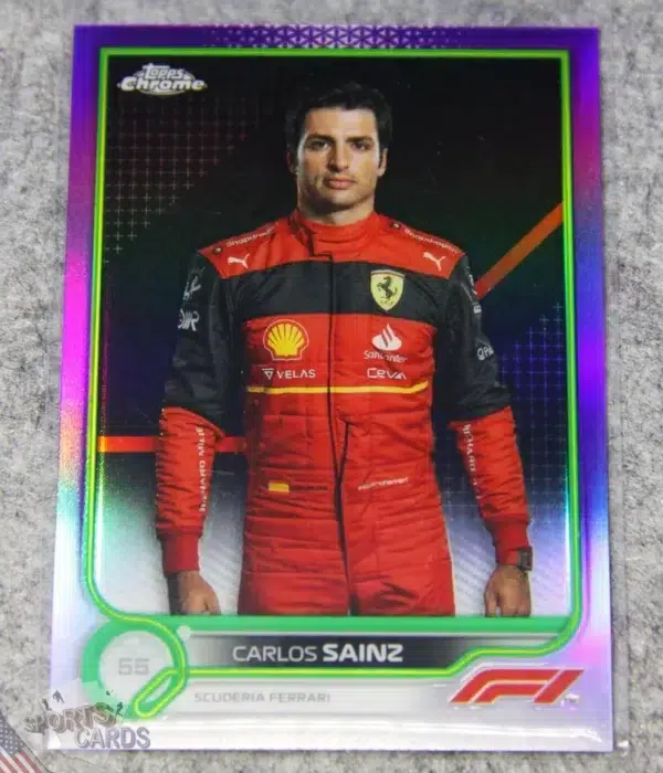 2022 Carlos Sainz #29 Topps Chrome F1 Scuderia Ferrari Purple Green Refractor SP-front