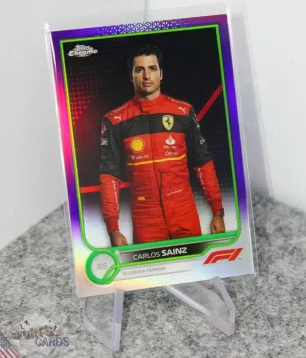 2022 Carlos Sainz #29 Topps Chrome F1 Scuderia Ferrari Purple Green Refractor SP-stand