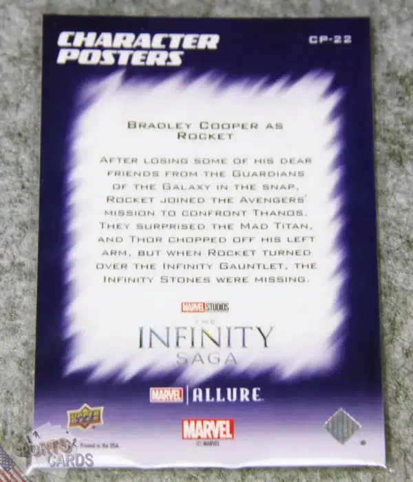 Alternative view of 2022 Bradley Cooper as Rocket #CP-22 Upper Deck Marvel Allure Avengers Character Posters
