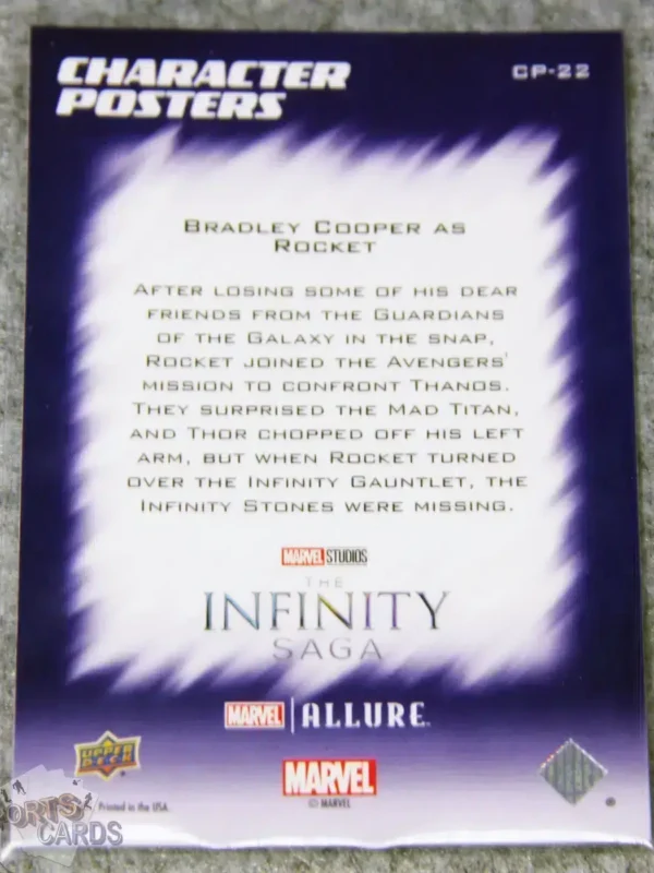 2022 Bradley Cooper as Rocket #CP-22 Upper Deck Marvel Allure Avengers Character Posters-back