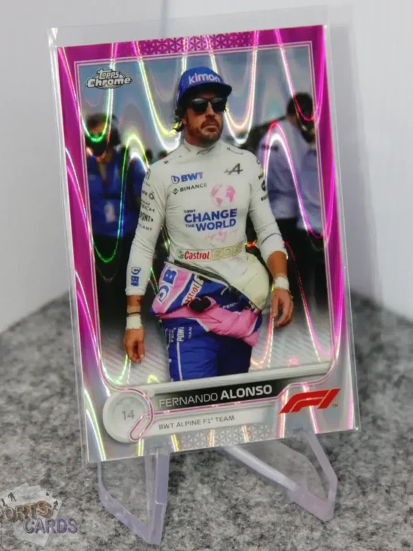 2022 Fernando Alonso #16 Topps Chrome F1 Pink Raywave Refractor /75 - Afbeelding 3