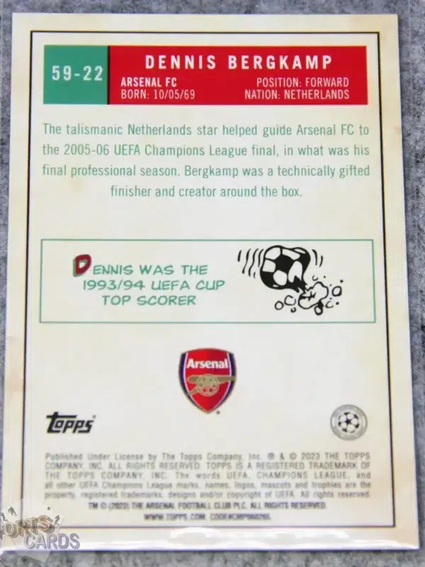 2022-23 Dennis Bergkamp #59-22 Topps Chrome UEFA Champions League Club Competitions 1959 Refractor-back