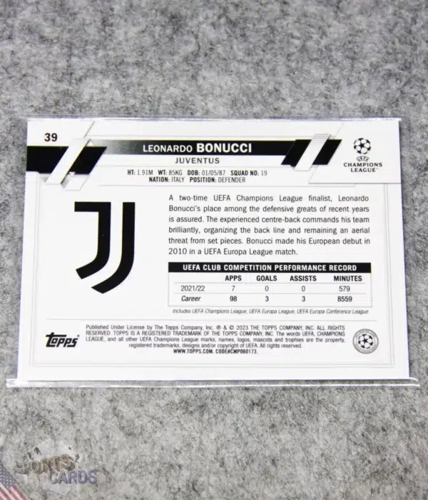 Alternative view of 2022-23 Leonardo Bonucci #39 Topps Chrome UEFA Champions League Pulsar Refractor