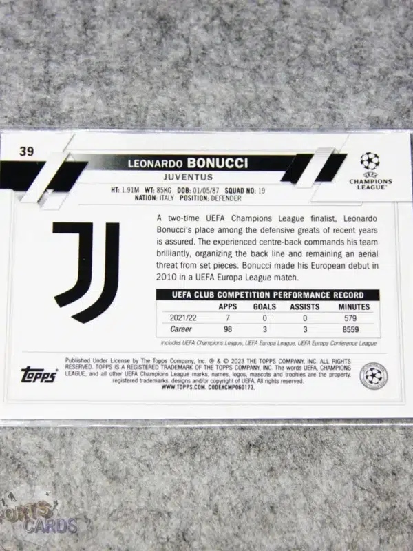 2022-23 Leonardo Bonucci #39 Topps Chrome UEFA Champions League Pulsar Refractor-back