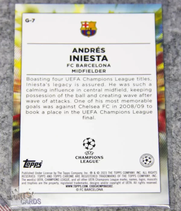Alternative view of 2022-23 Andres Iniesta #G-7 Topps Chrome UEFA Champions League Golazo Refractor