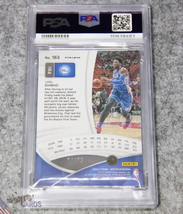 Alternative view of 2020-21 Joel Embiid #163 Panini Spectra Spectracular Debut Yellow Green Prizm /75 PSA 9 MT POP 1