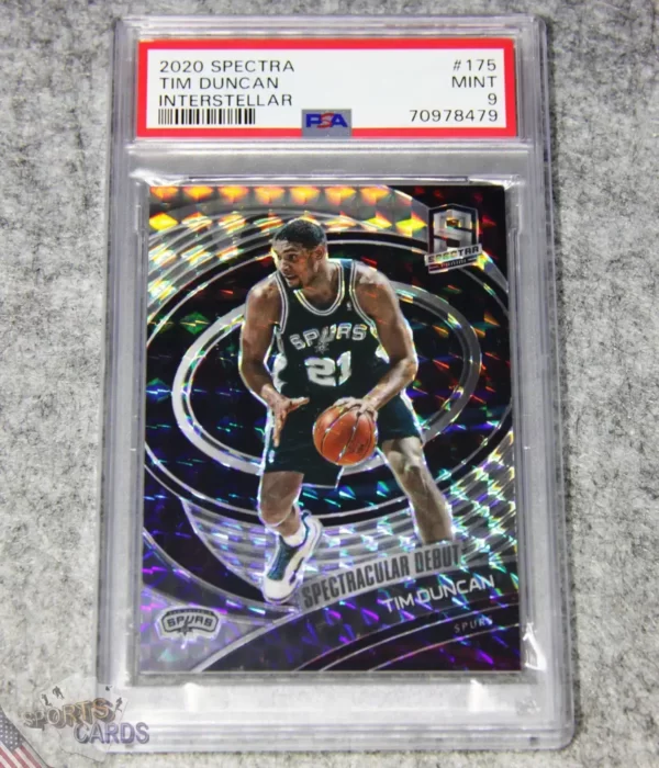 2020-21 Tim Duncan #175 Panini Spectra Spectracular Debut Interstellar Prizm /49 PSA 9 MT POP 1-front