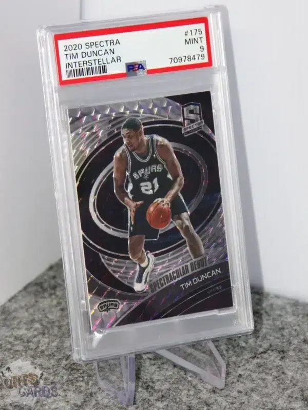 2020-21 Tim Duncan #175 Panini Spectra Spectracular Debut Interstellar Prizm /49 PSA 9 MT POP 1 - Afbeelding 3
