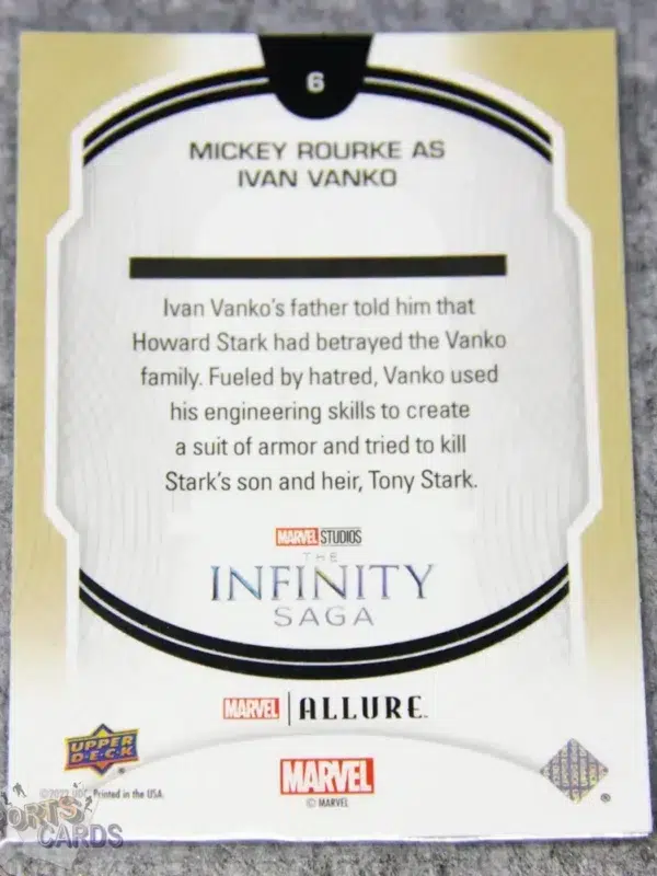 Alternative view of 2022 Mickey Rourke as Ivan Vanko #6 Upper Deck Marvel Allure Iron Man 2