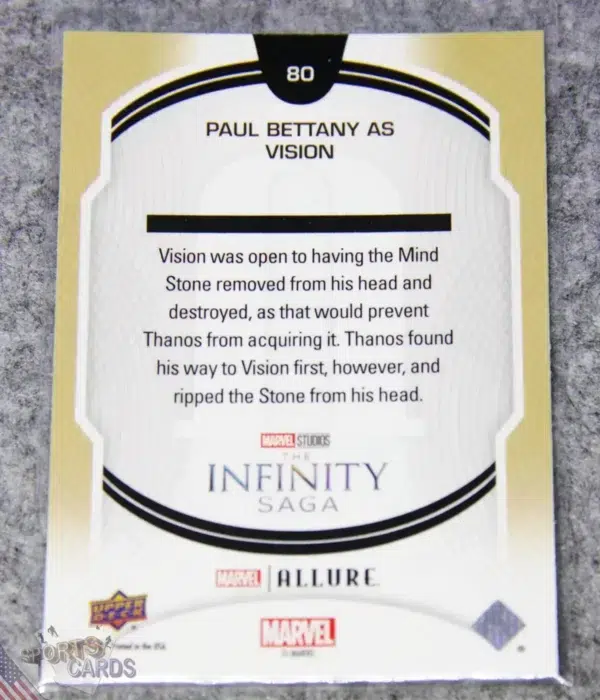 Alternative view of 2022 Paul Bettany as Vision #80 Upper Deck Marvel Allure Avengers Infinity War