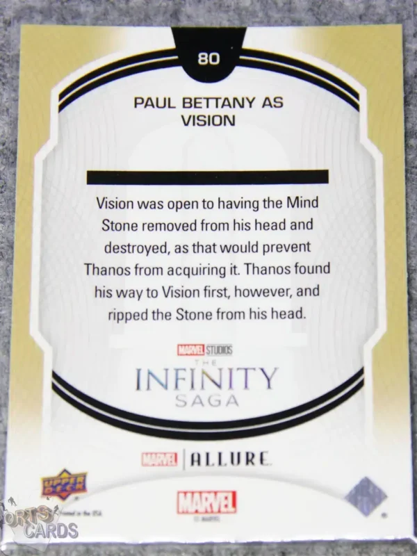 2022 Paul Bettany as Vision #80 Upper Deck Marvel Allure Avengers Infinity War-back