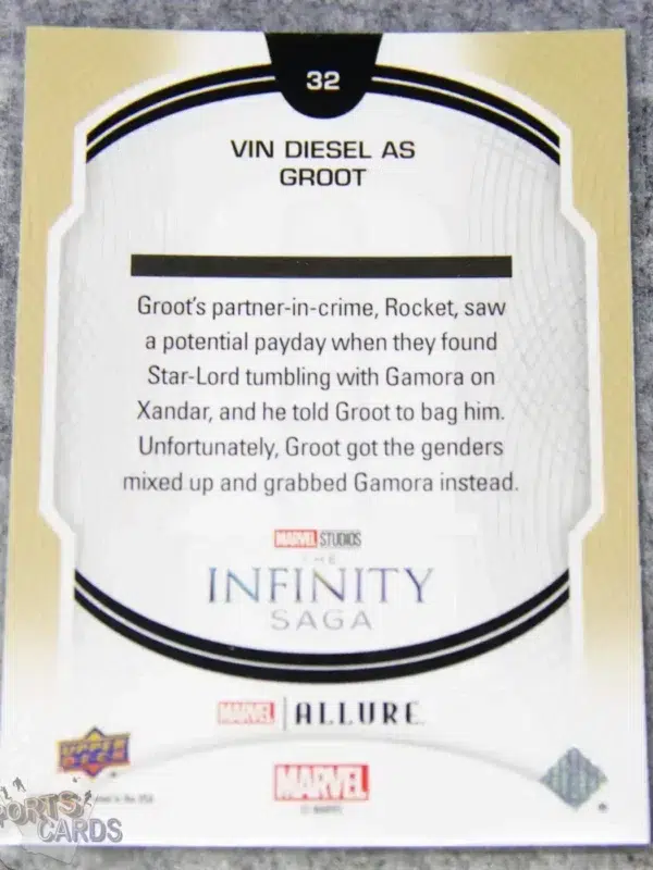 2022 Vin Diesel as Groot #32 Upper Deck Marvel Allure Guardians of the Galaxy-back