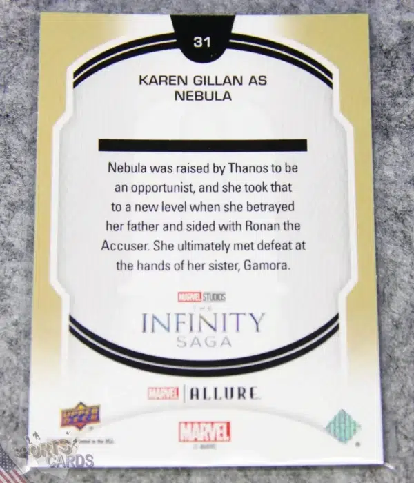 2022 Karen Gillan as Nebula #31 Upper Deck Marvel Allure Guardians of the Galaxy-back