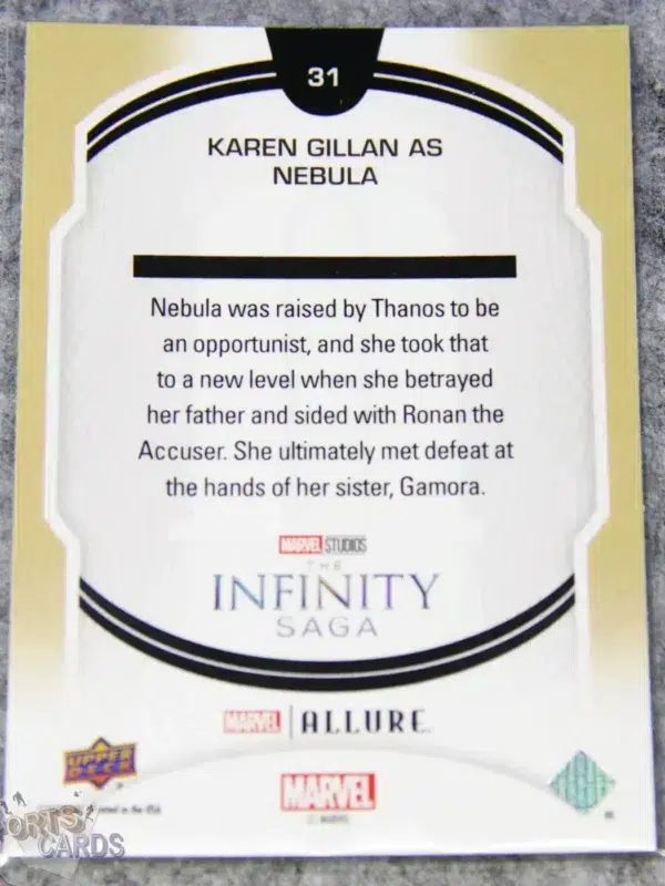 2022 Karen Gillan as Nebula #31 Upper Deck Marvel Allure Guardians of the Galaxy-back