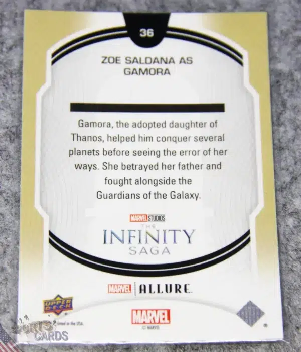 Alternative view of 2022 Zoe Saldana as Gamora #36 Upper Deck Marvel Allure Guardians of the Galaxy