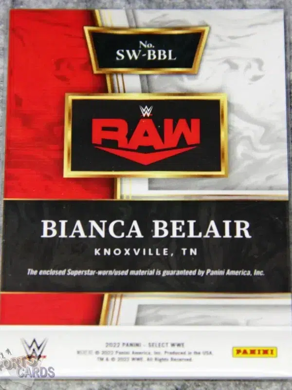 2022 Bianca Belair #SW-BBL Panini Select WWE Patch RAW-back