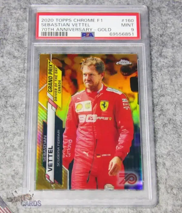 2020 Sebastian Vettel #160 Topps Chrome F1 70th Anniversary Gold PSA 9 MINT-front