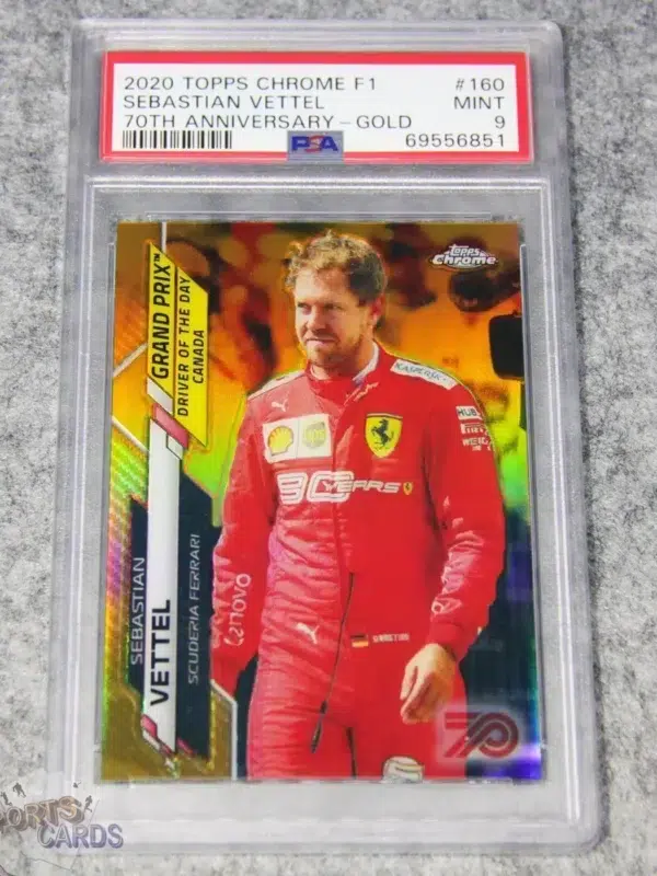 2020 Sebastian Vettel #160 Topps Chrome F1 70th Anniversary Gold PSA 9 MINT-front