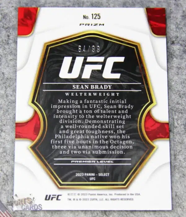 Alternative view of 2023 Sean Brady #125 Panini Select Premier Level Purple Prizm /99