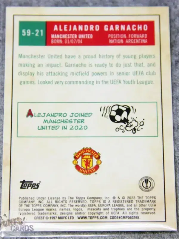 2022-23 Alejandro Garnacho #59-21 Topps Chrome UEFA Europa League 1959 Silver Refractor RC-back
