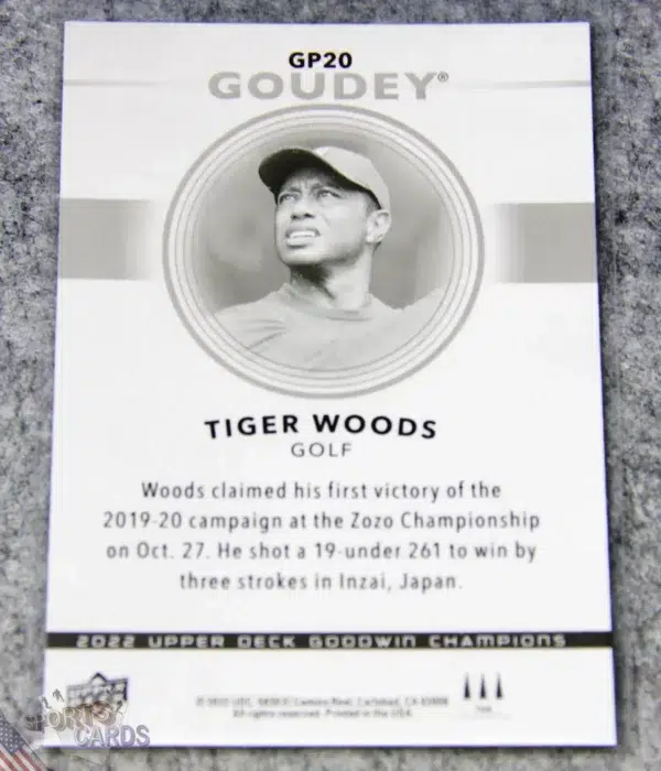 Alternative view of 2022 Tiger Woods #GP20 Upper Deck Goodwin Champions Goudey