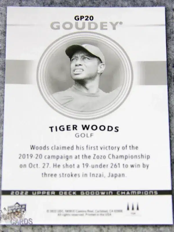 2022 Tiger Woods #GP20 Upper Deck Goodwin Champions Goudey-back