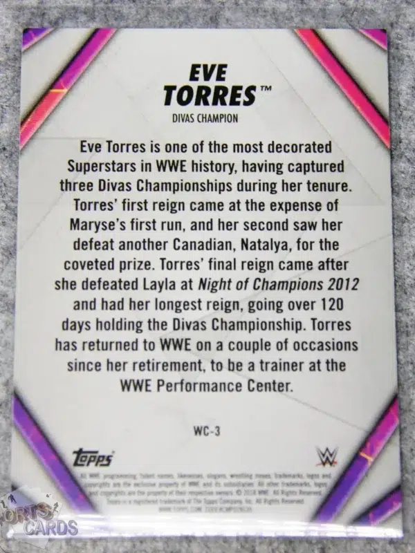 2018 Eve Torres #WC-3 Topps WWE Women's Division Divas Champion-back